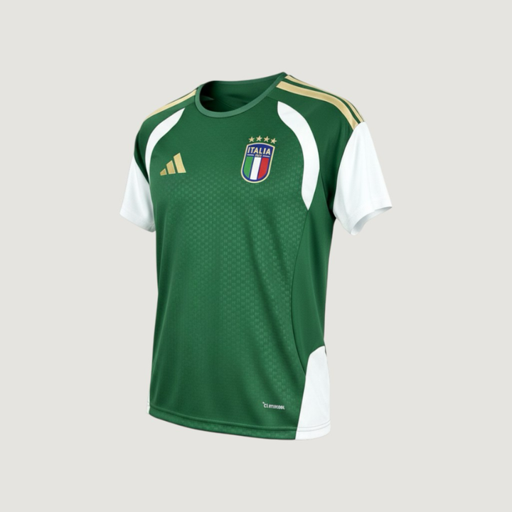 Italie – Maillot Pré-Match Coupe du Monde 2026 (Tiro) – Vert, Blanc, Or