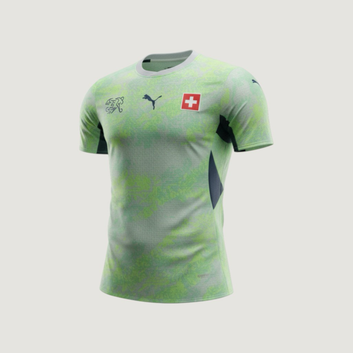 Suisse – Maillot Extérieur Coupe du Monde 2026 – Vert Fluo, Gris Clair