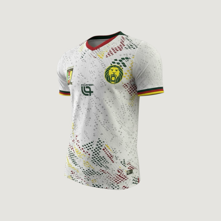 Cameroune – Maillot Extérieur Coupe du Monde 2026 – Blanc, Vert, Jaune, Rouge