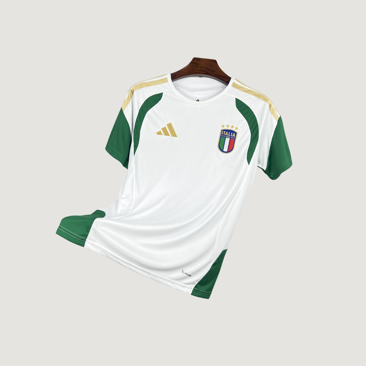 Italie – Maillot Pré-Match Coupe du Monde 2026 (Tiro) – Blanc, Vert, Or