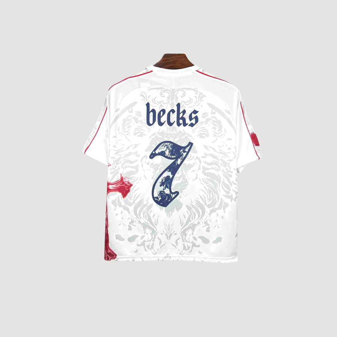 Angleterre – Maillot Rétro Becks 2025 – Blanc, Rouge, Gris