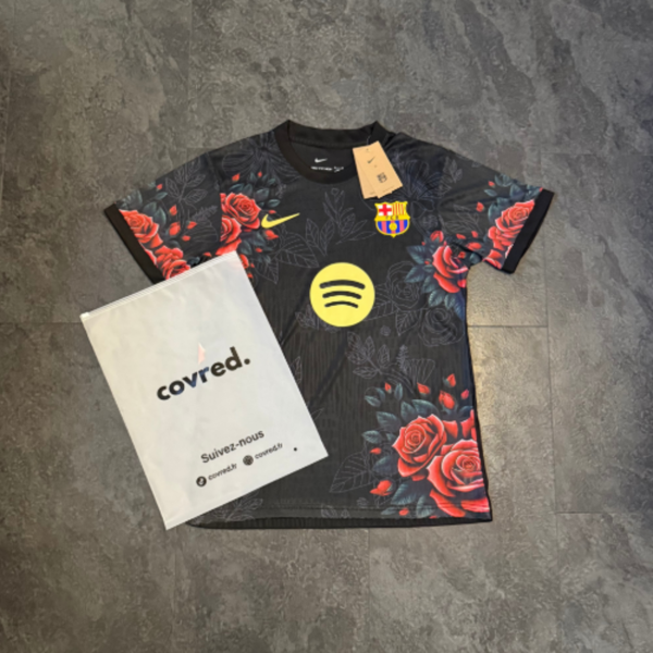 FC Barcelone – Maillot Concept 2025/26 – Noir, Motifs floraux rouges - Covred